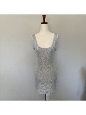 Vintage Victoria's Secret Silver Metallic Knit Mini Dress - Size Medium